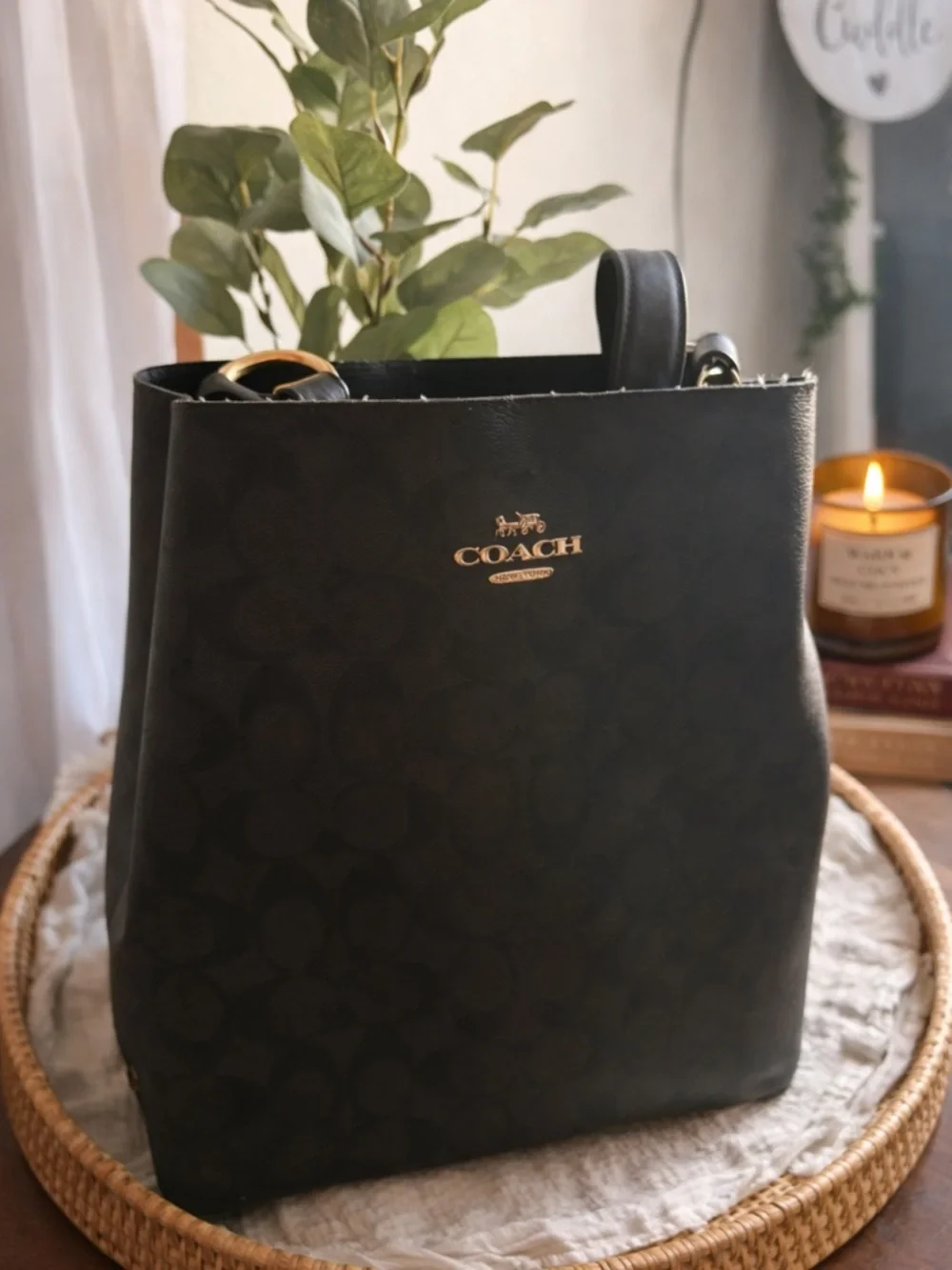 Coach Black Signature Tote with Gold Hardware - Picture 1 of 5